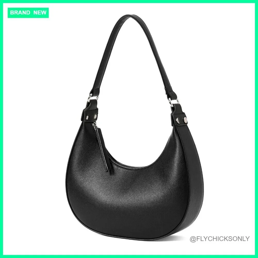 Cute Hobo Shoulder Bag with Zipper Pocket, Adjustable Strap, Faux Leather